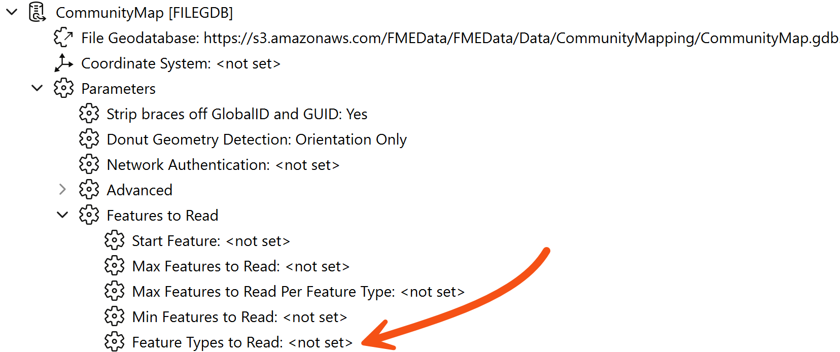Finding Feature Types to Read parameter